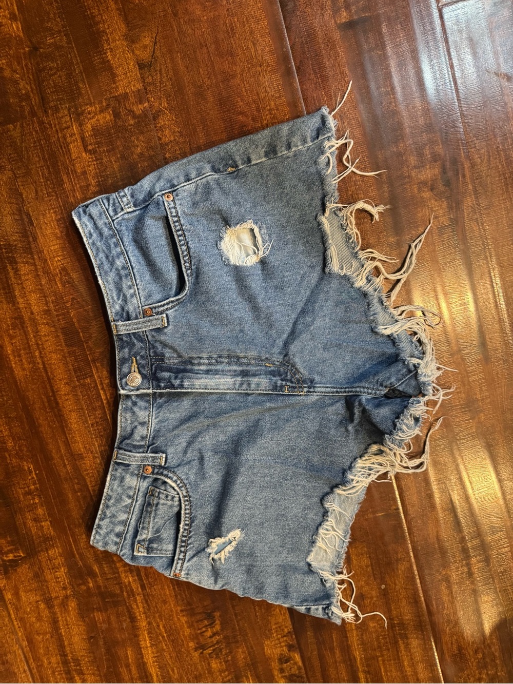 Forever 21 Distressed Light Blue High-Waist Denim Shorts